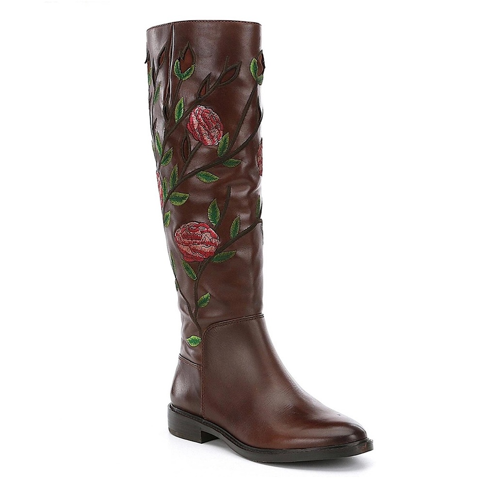 Gianni Bini Myala Leather Floral Embroidered Boots